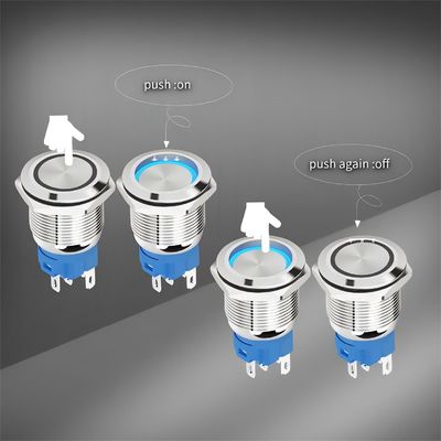 22mm LED 조명 자기 회전 랩팅 금속 눌러 버튼 스위치 커넥터 켜고 끄는 스위치 전원 기호 방수 IP65